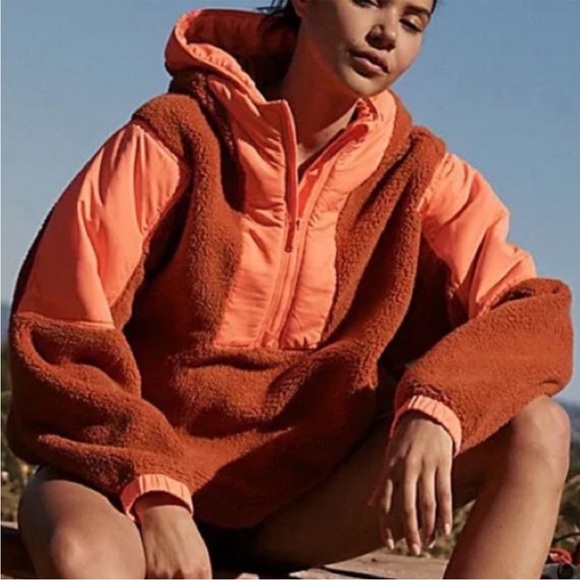 FP Movement XSmall Pullover Lead The Pack Fleece Neon Coral Combo Free People - Picture 2 of 12